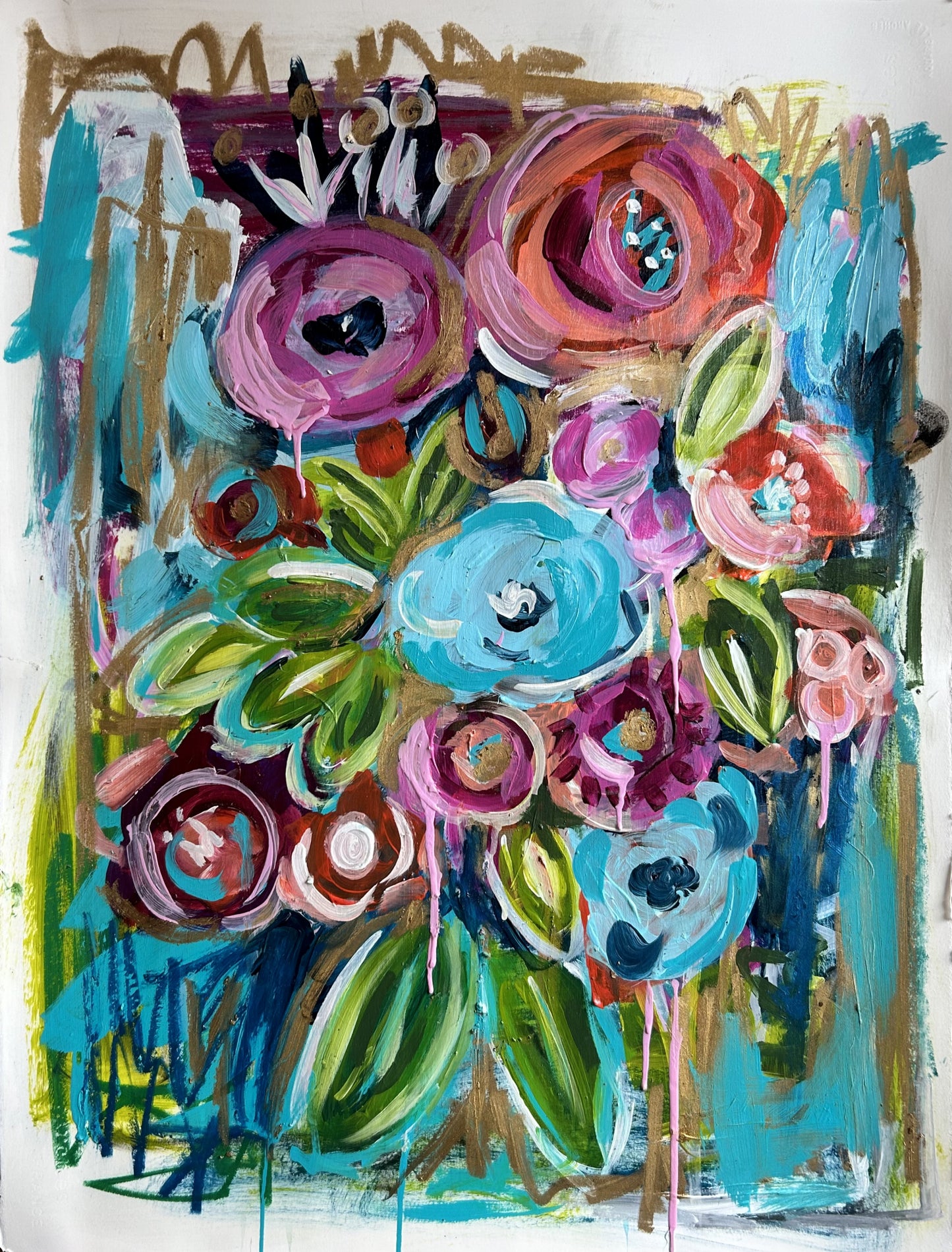 A Burst of Blooms: Colourful and Vibrant Abstract Floral Painting