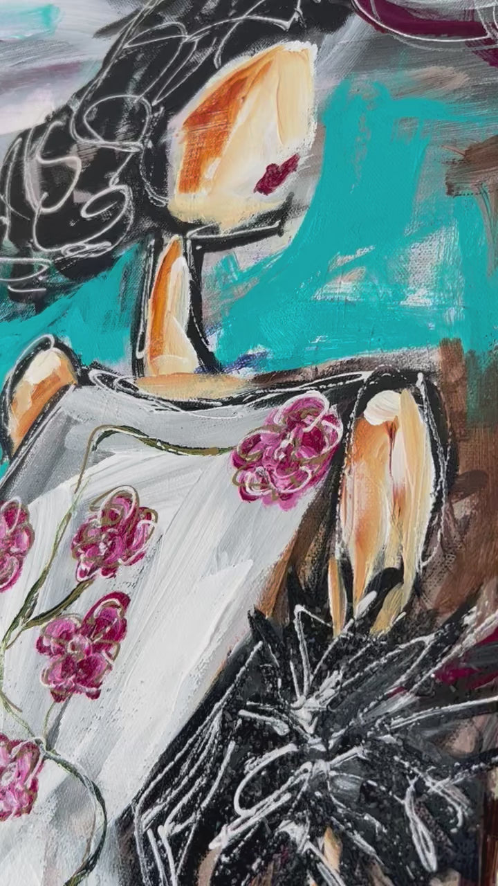 Women dressed in long gown in NYC at Fashion Week Colourful Painting Video
